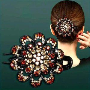 CRYSTAL FLORAL HAIR CLIP in Coffee